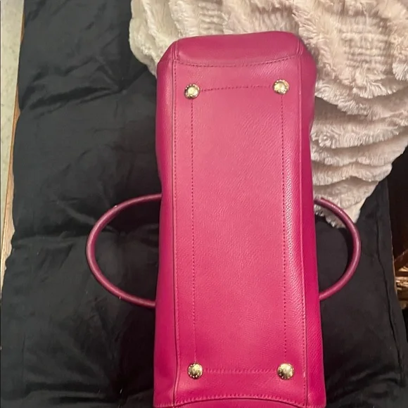 Coach Magenta Leather Satchel with Scarf Accent Key Holder CALLOUTS - Picture 14 of 16